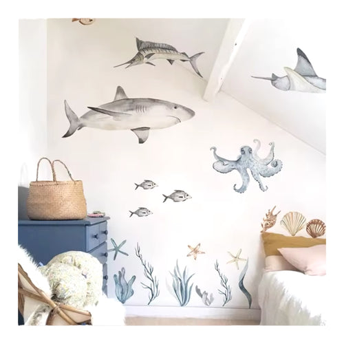 Shark, stingray, Octopus sea life wall stickers 