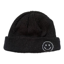 Load image into Gallery viewer, Black Toddler Beanie Hat with Smiley Face