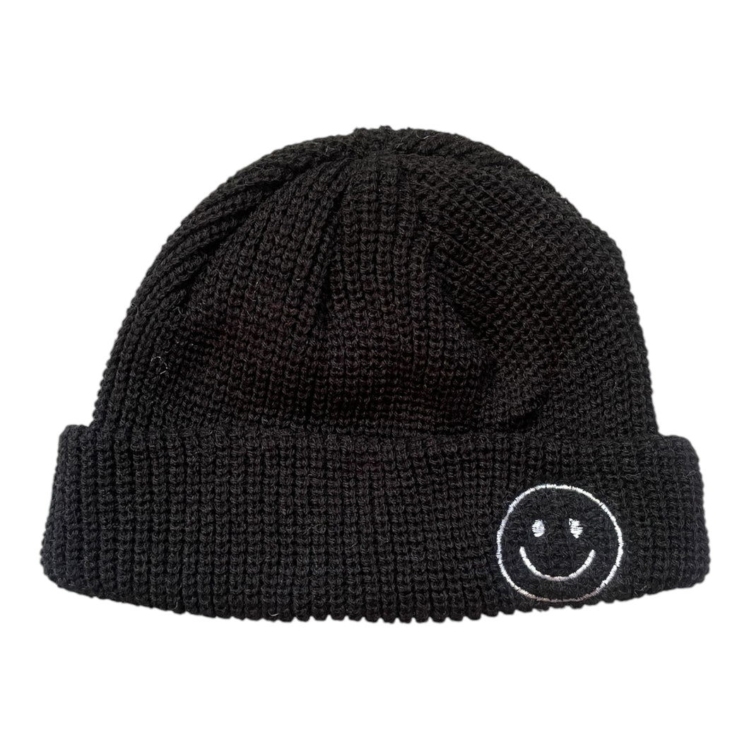 Black Toddler Beanie Hat with Smiley Face