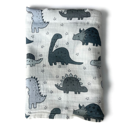 Grey Dinosaur Muslin Swaddle