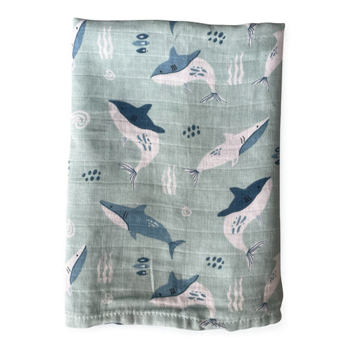 Large Shark Bamboo Cotton Muslin Swaddle