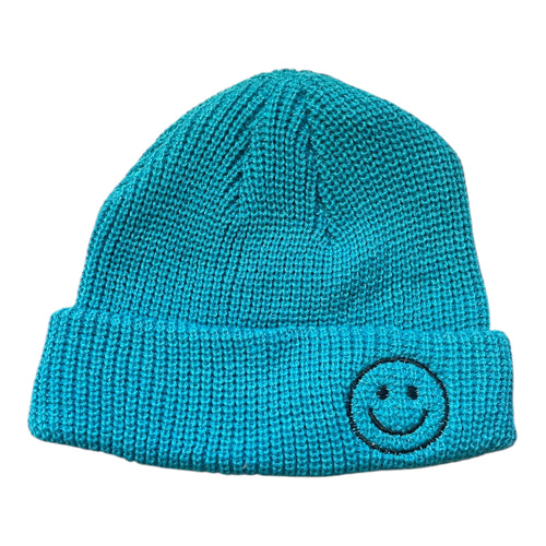 Turquoise Toddler Beanie Hat with Smiley Face