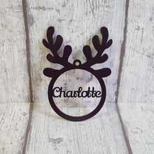 Load image into Gallery viewer, Personalised Red Sparkle Acrylic Antlers Christmas Decoration